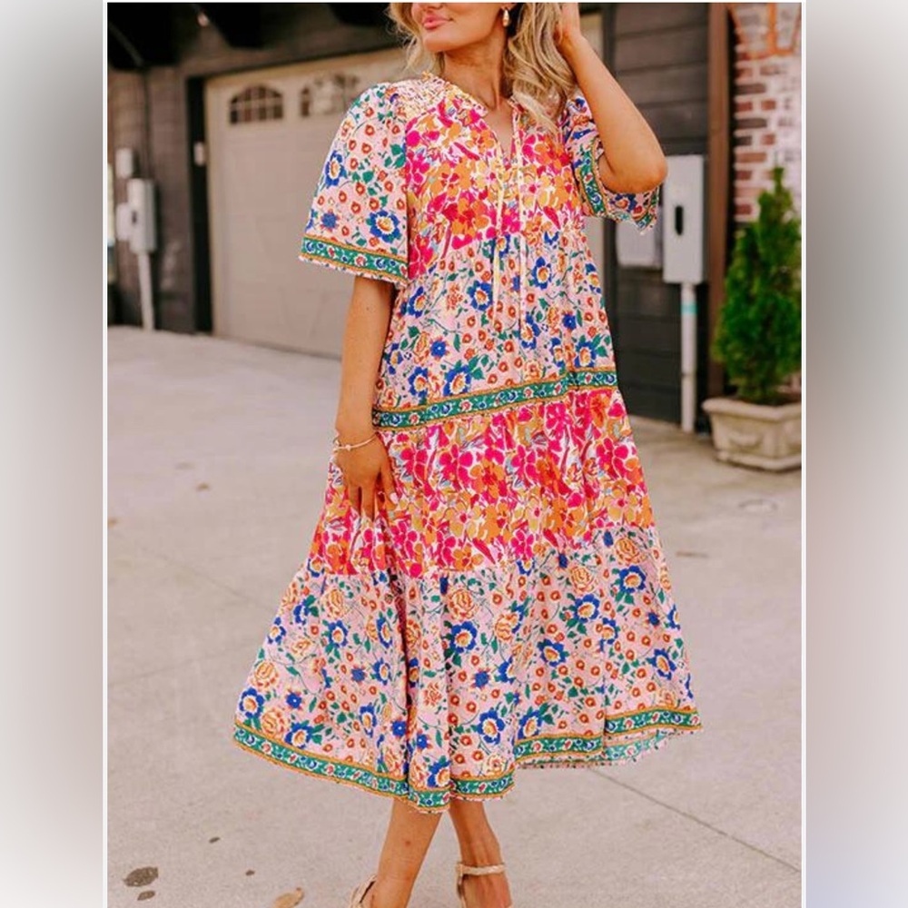 Umgee Multi Pattern Floral Midi Dress